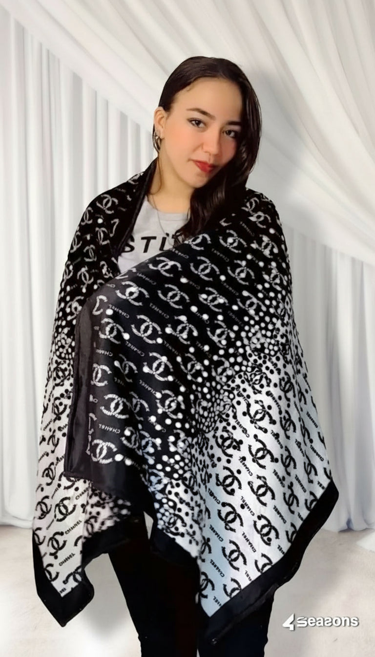 Double Layer Brand name Poncho Shawl Chanel - USA Hijab World