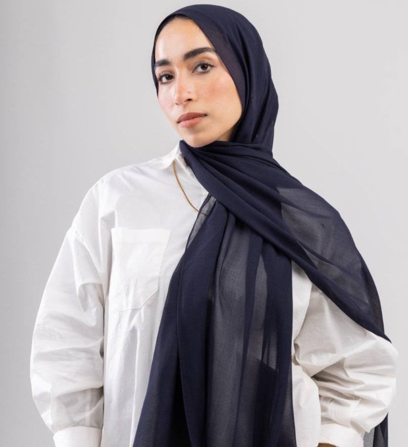 Chiffon Crinkle Scarf Navi Blue