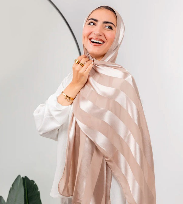 Chiffon & Satin wide Crinkle Shawl Beige