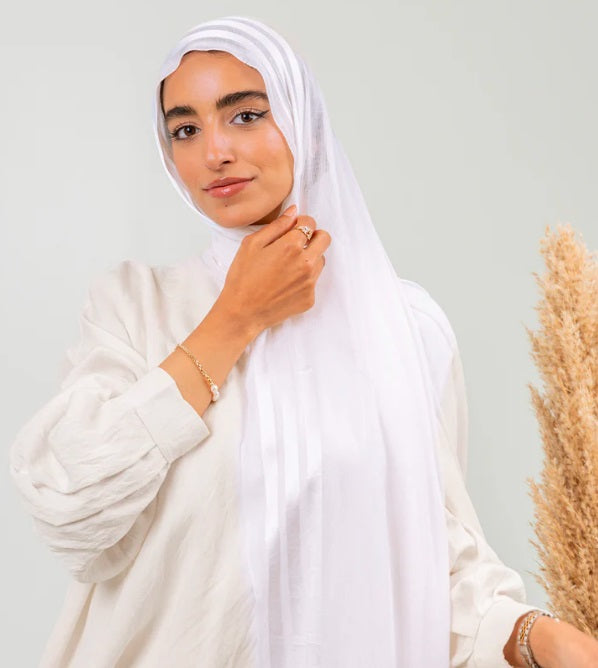 Chiffon & Satin Le Voile Sides Striped Chiffon Scarf off-white