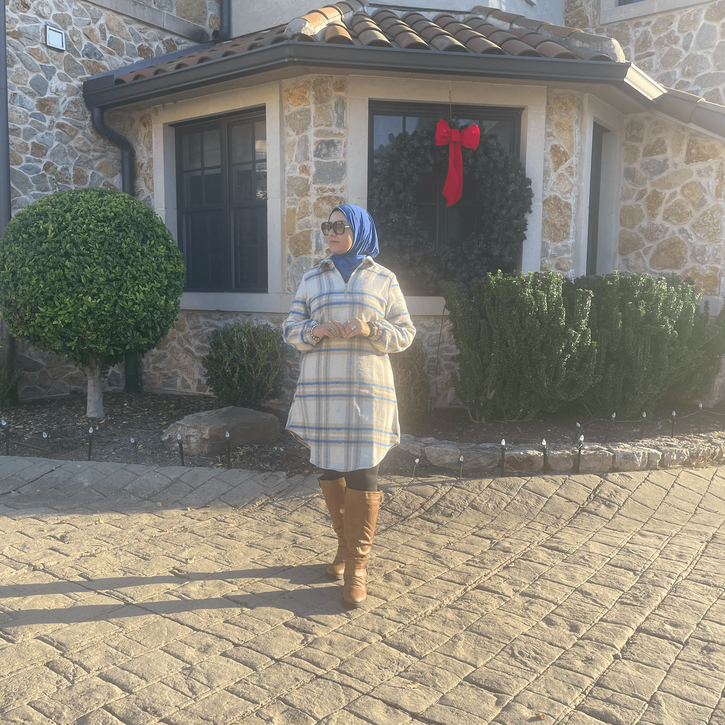 Modest Winter Wear-Turkish Long Hooded Tunic Outfit for Women in Beige