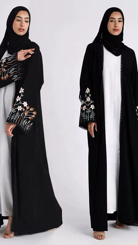 3 Piece Dubai Open Abaya with Embroidery on Sleeves