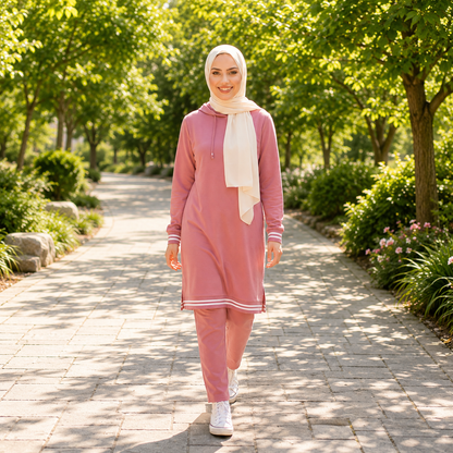 Turkish Hooded Long Tunnel 2 Piece Set Tunic