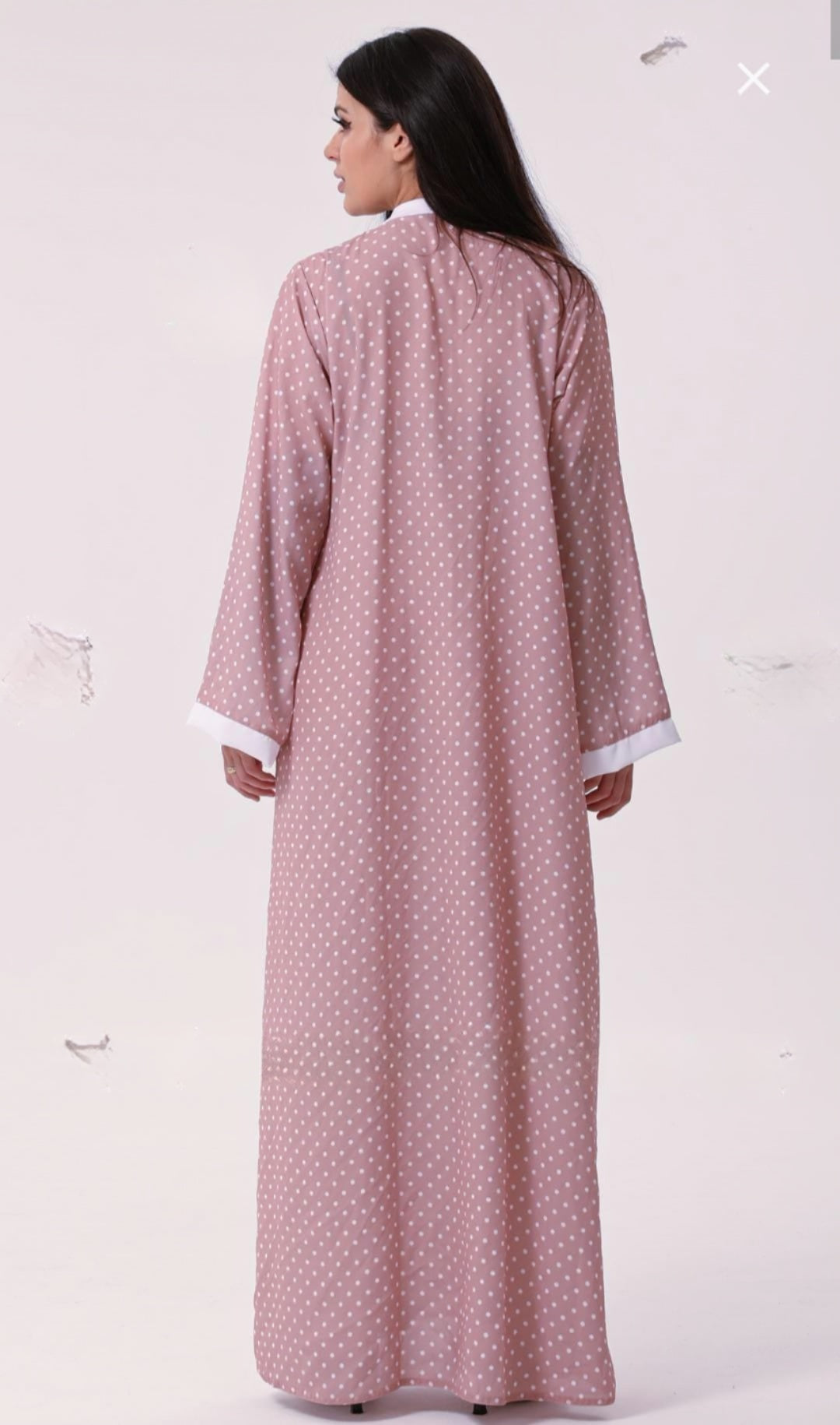 Dubai Shrug Abaya With Polka Dot Print In Pink - USA Hijab World