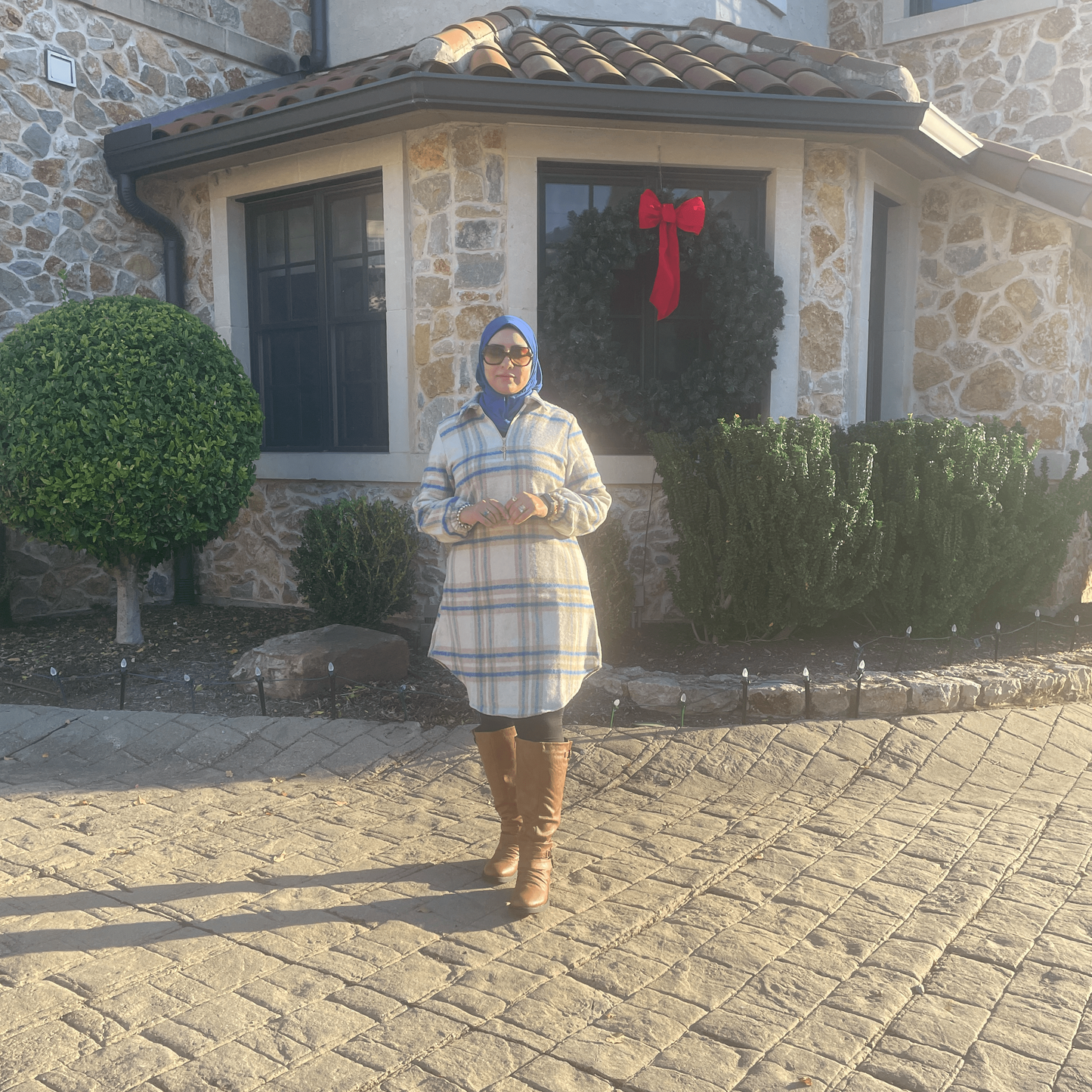 Modest Winter Wear-Turkish Long Hooded Tunic Outfit for Women in Beige