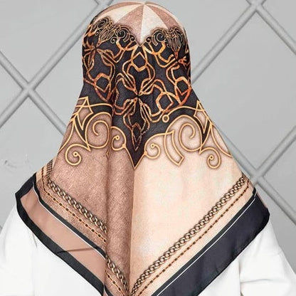 Turkish Mixed Patterned Square Scarf Brown - USA Hijab World