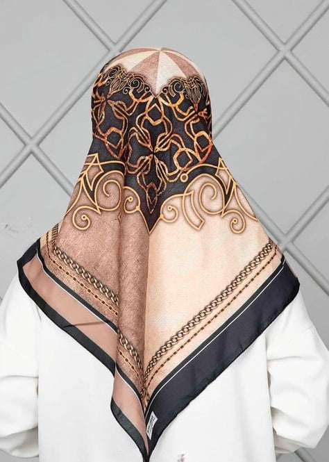 Turkish Mixed Patterned Square Scarf Brown - USA Hijab World