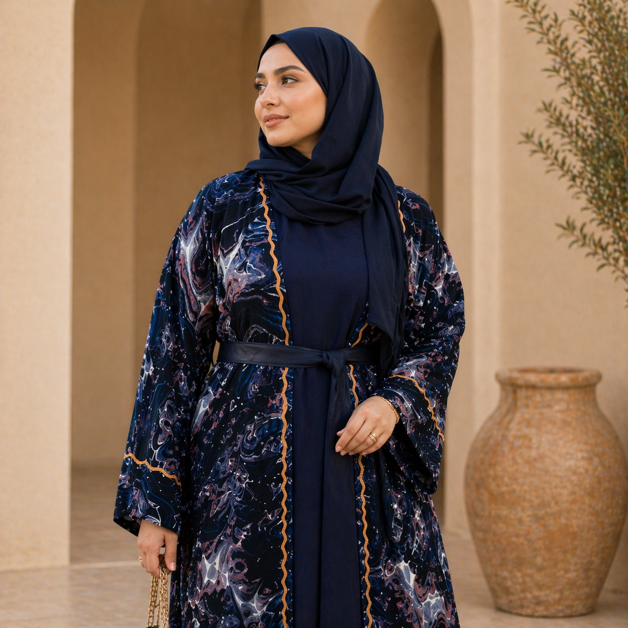 4 Piece Dubai Open Abaya Royal Blue Color