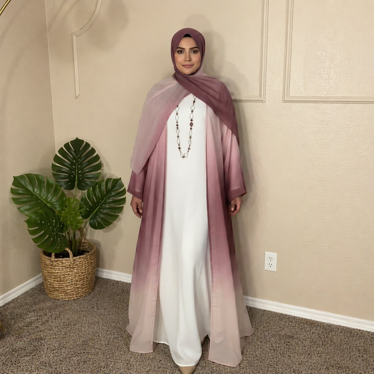 3 Piece Gradient Abaya with Inner and Hijab