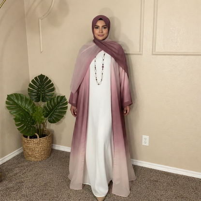 3 Piece Gradient Abaya with Inner and Hijab