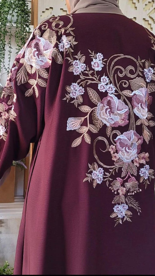 2 Piece Elegant Floral Embroidery Dubai Abaya