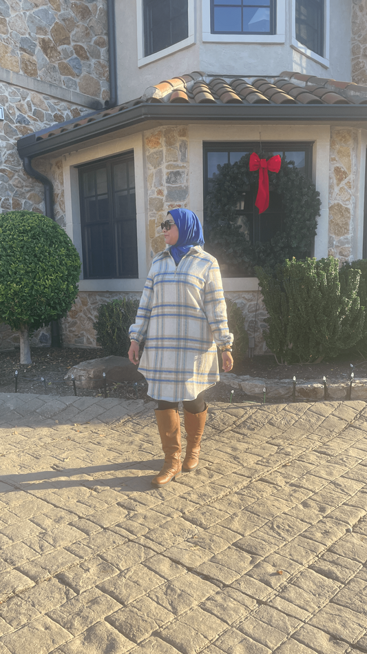 Modest Winter Wear-Turkish Long Hooded Tunic Outfit for Women in Beige
