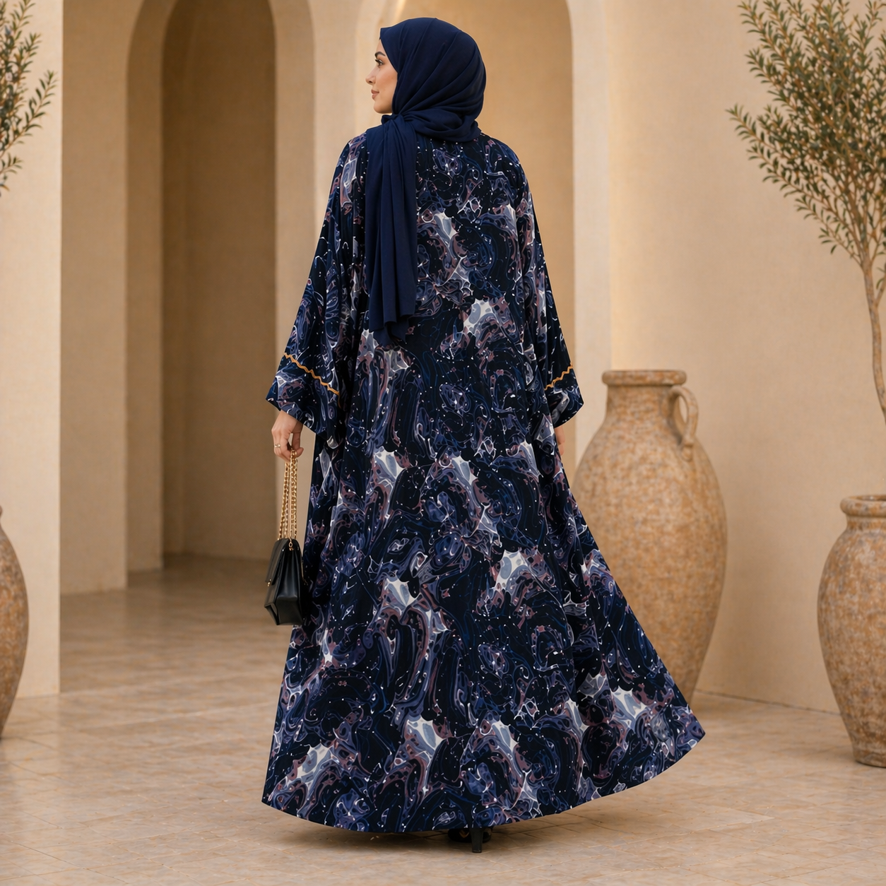 4 Piece Dubai Open Abaya Royal Blue Color