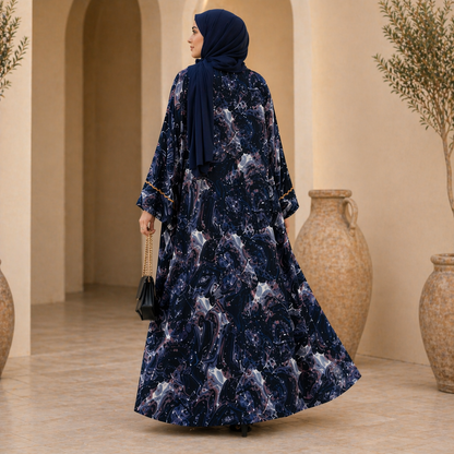 4 Piece Dubai Open Abaya Royal Blue Color