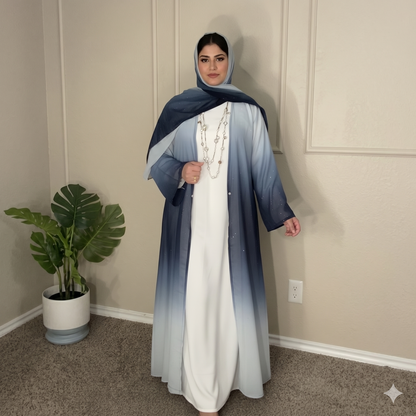 3 Piece Gradient Abaya with Inner and Hijab