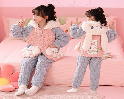 Winter Warm Thick Oversize Kids Buttoned Pajama Pink & Blue - USA Hijab World