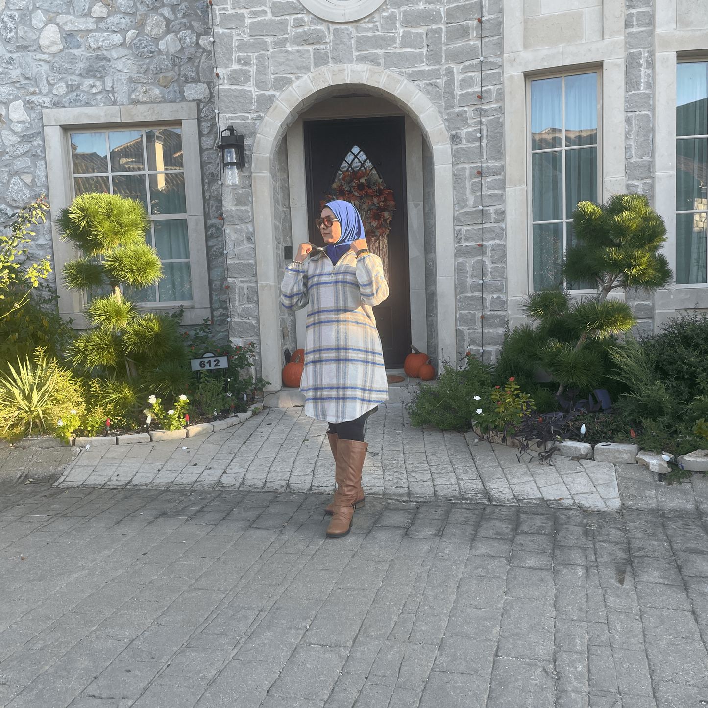 Modest Winter Wear-Turkish Long Hooded Tunic Outfit for Women in Beige