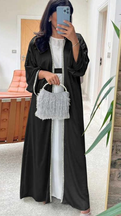 4 Piece Satin Dubai Open Abaya with Hijab