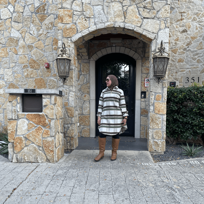 Modest Winter Wear-Turkish Long Hooded Tunic Outfit for Women in Brown & Green