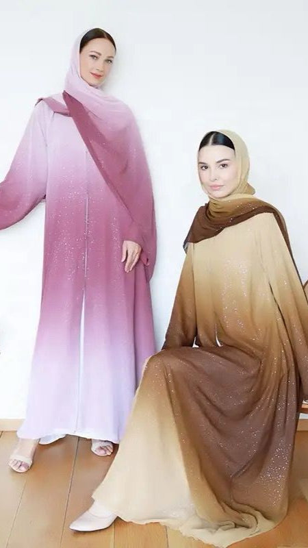 Chiffon Dubai Gradient  Abaya with Glitter including Inner & Hijab