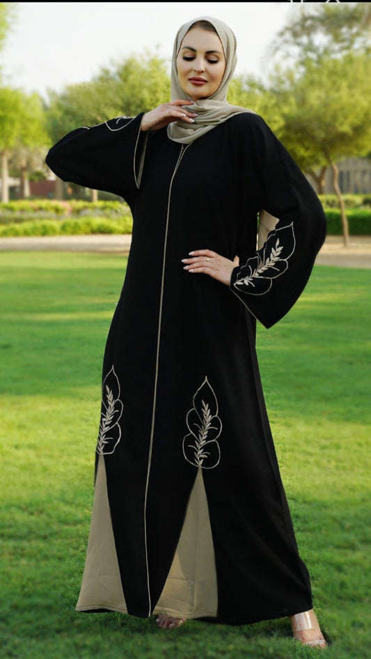 Stylish Masha Crepe Dubai Abaya with Embroidery and Piping - USA Hijab World