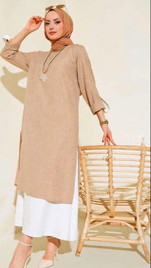 Modest Turkish Dress 3 Piece Set Camel