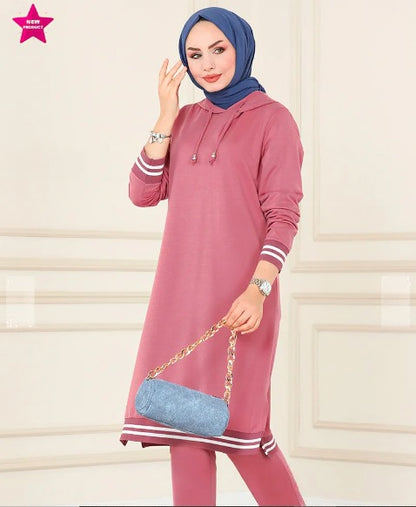 Turkish Hooded Long Tunnel 2 Piece Set Tunic - USA Hijab World