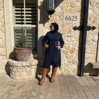 Hijab Turkish winter outfit with Hood Navy Blue