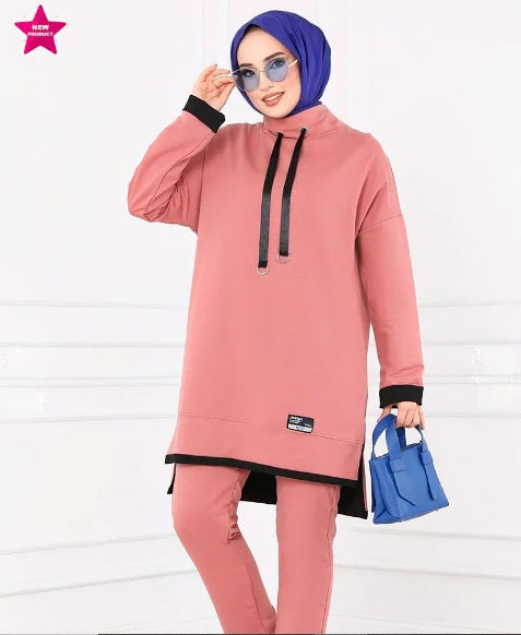 Turkish Tunnel 2 Piece Set Tunic + Pant Pink - USA Hijab World