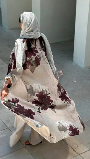Italian Linen Dress Set with Pant  Beige