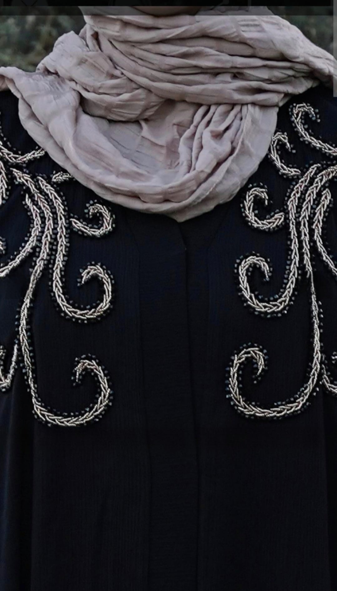 Front-Open Modest Abaya with Crystal Handwork on the Front and Shoulders in Black - USA Hijab World