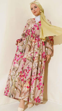 .Turkish Patterned V Neck Cotton Dress Pink - USA Hijab World