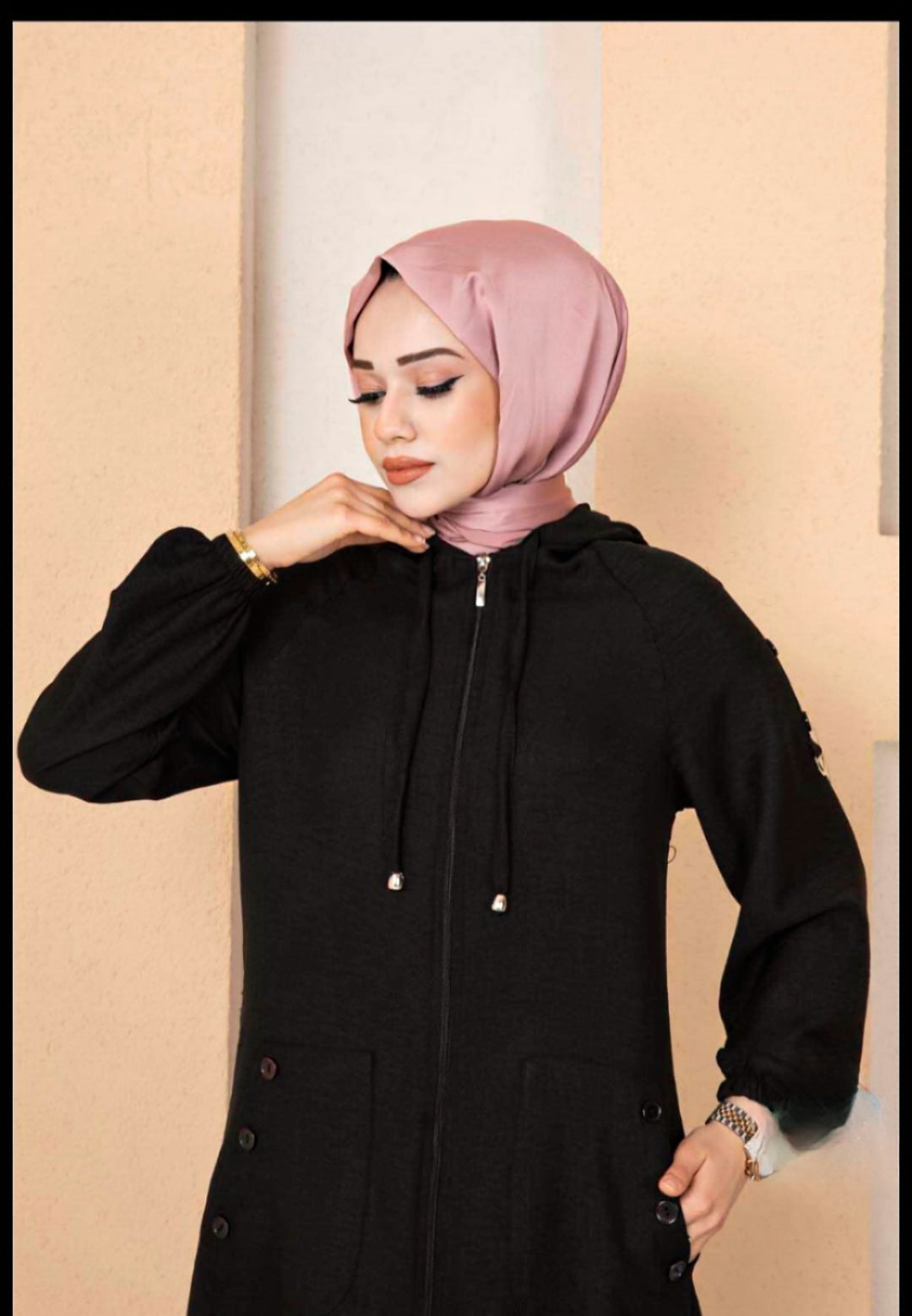 Turkish Long Hijab Cape with Zippered Pocket - USA Hijab World