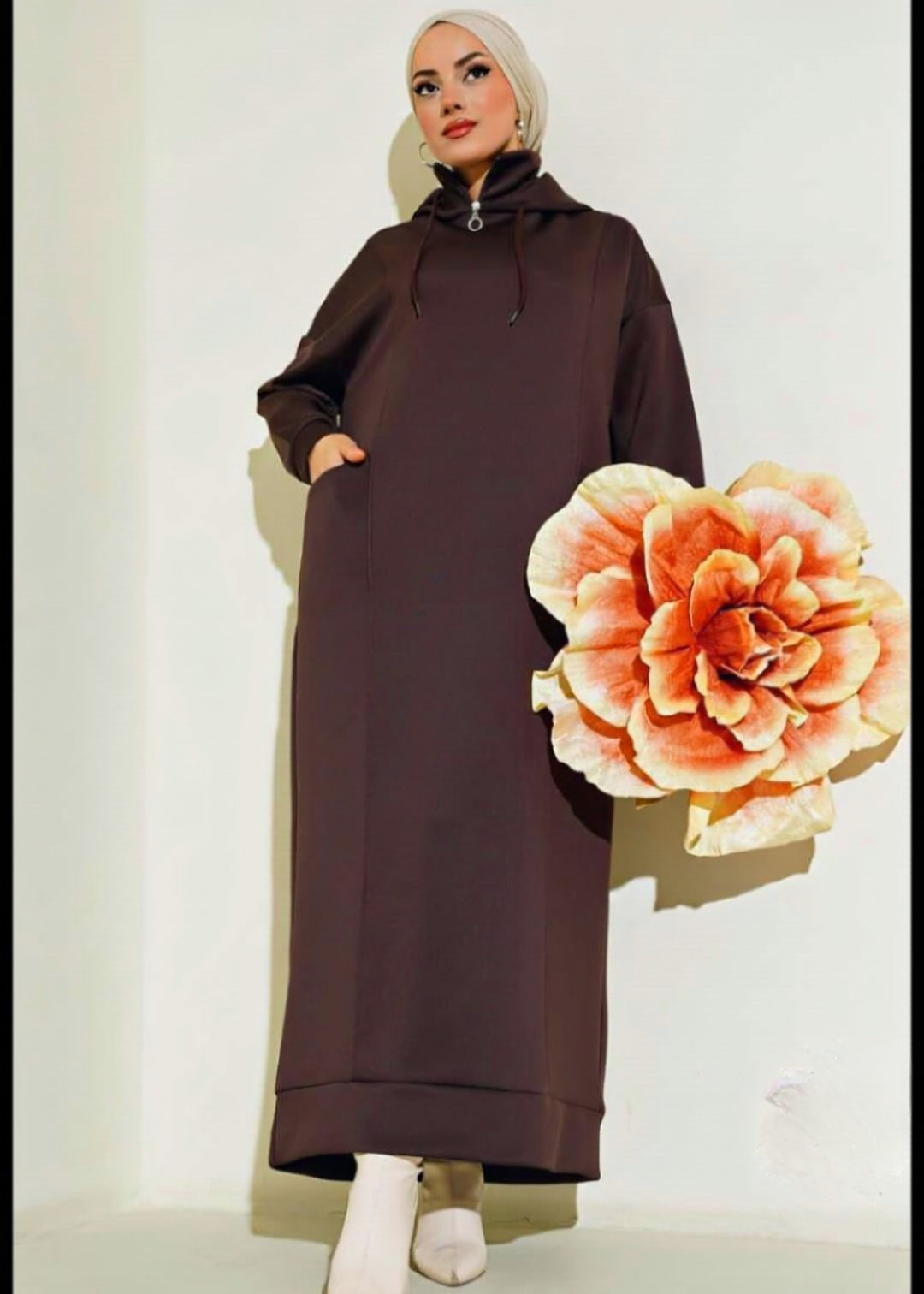 Turkish Pocket Hooded Scuba Dress - USA Hijab World