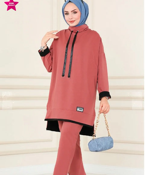 Turkish Tunnel 2 Piece Set Tunic + Pant Dark Pink - USA Hijab World