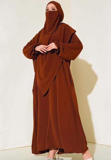 Turkish Wide Niqab with Veil standard Size 80% Cotton Brown - USA Hijab World