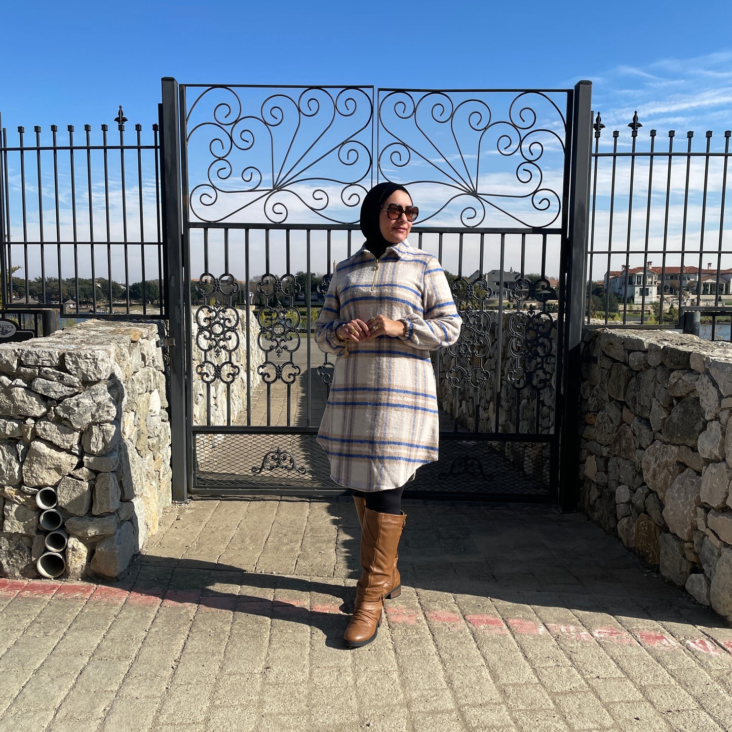 Modest Winter Wear-Turkish Long Hooded Tunic Outfit for Women in Beige