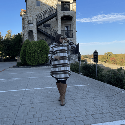 Modest Winter Wear-Turkish Long Hooded Tunic Outfit for Women in Brown & Green