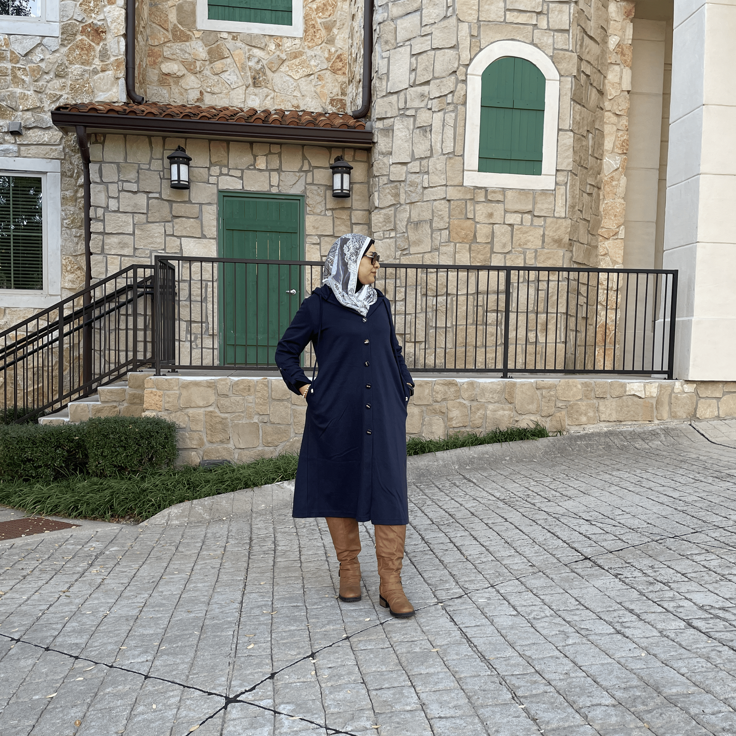 Modest Fashion, Turkish Long Sleeve Buttoned Overcoat – Navy Blue