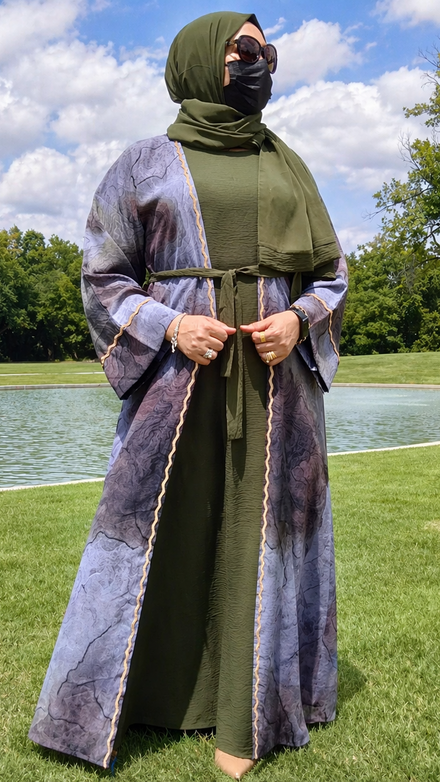 4 Piece Dubai Premium Open Abaya Olive Color