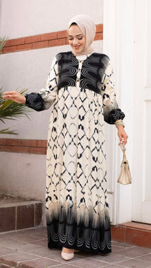 .Turkish Watery Patterned Viscous Dress Black - USA Hijab World
