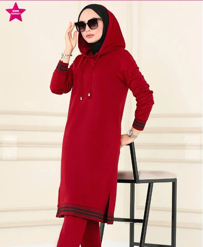 Turkish Hooded Long Tunnel 2 Piece Set Tunic - USA Hijab World