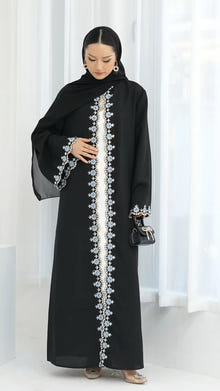 3 Pc Elegant Black Embroidered Dubai Abaya