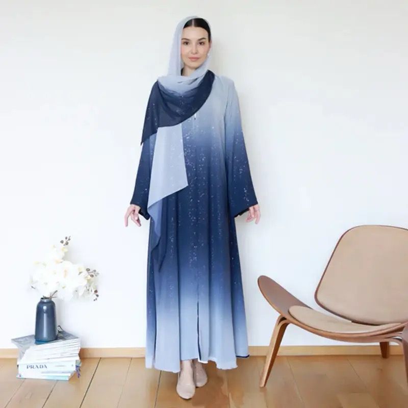 Chiffon Dubai Gradient  Abaya with Glitter including Inner & Hijab