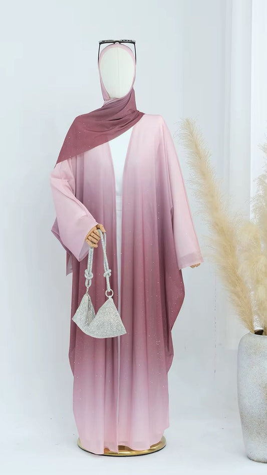 Chiffon Dubai Gradient  Abaya with Glitter including Inner & Hijab