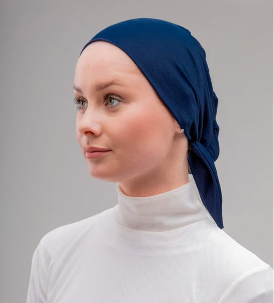 Le Voile No Thread Under scarf Egyptian Cotton with Tie-Back NavyBlue