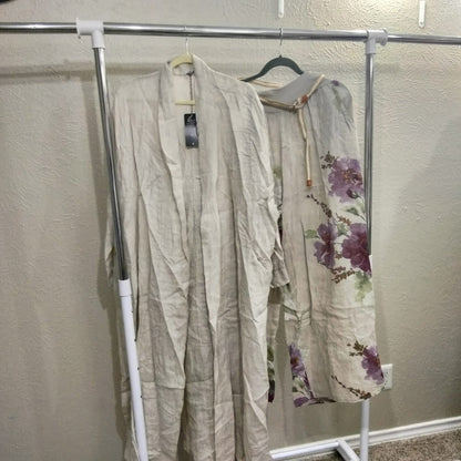 2025 Italian Cardigan Linen Set with Pants Beige