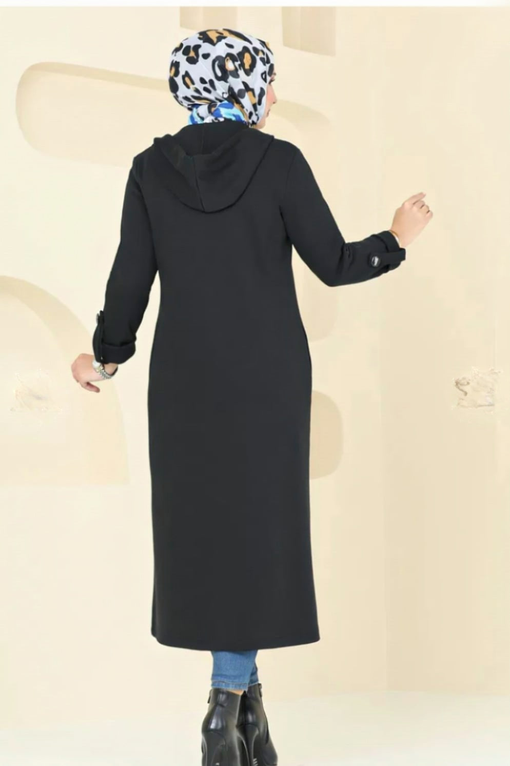 Turkish Long Sleeve Buttoned Overcoat Black - USA Hijab World