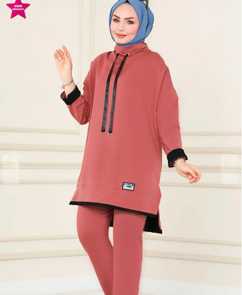 Turkish Tunnel 2 Piece Set Tunic + Pant Dark Pink - USA Hijab World