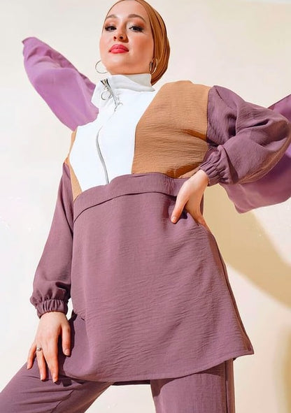 Turkish long Sleve 2 PCs Tunic Purple - USA Hijab World